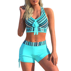 Glamorous Halter Push-Up High Waist Bikini Blue Beachwear Australia