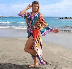 Ocean Chic: 2023 Boho Breeze Kimono – Luxe Beachwear Edition Red leopard Beachwear Australia