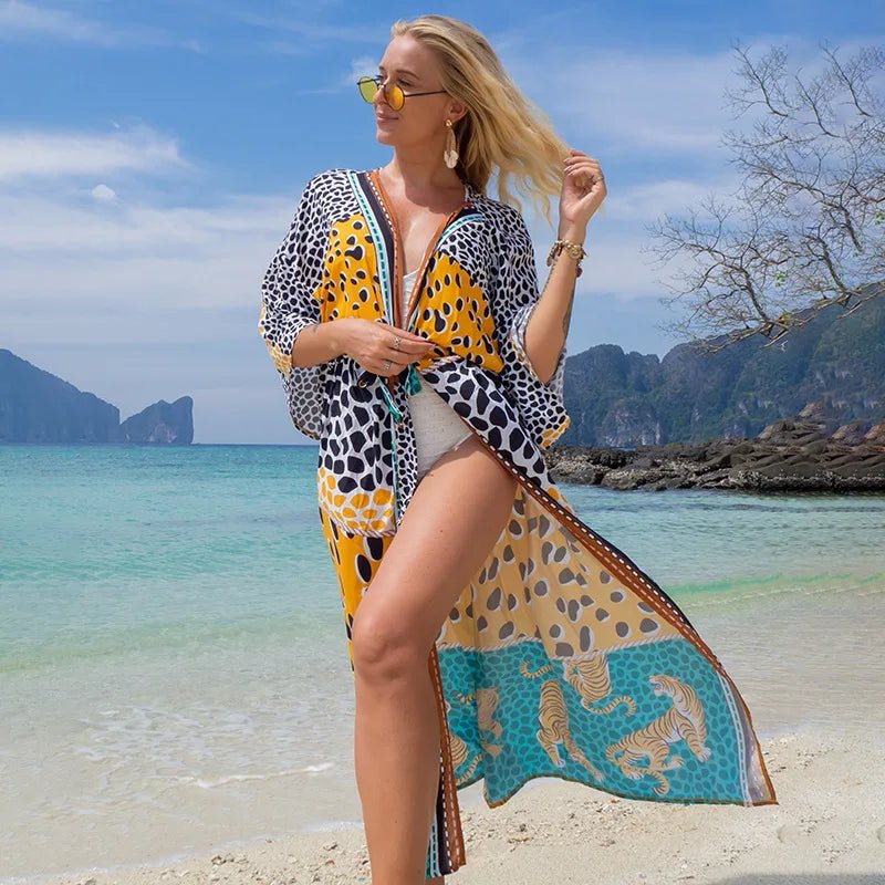 Ocean Chic: 2023 Boho Breeze Kimono – Luxe Beachwear Edition Leopard Beachwear Australia