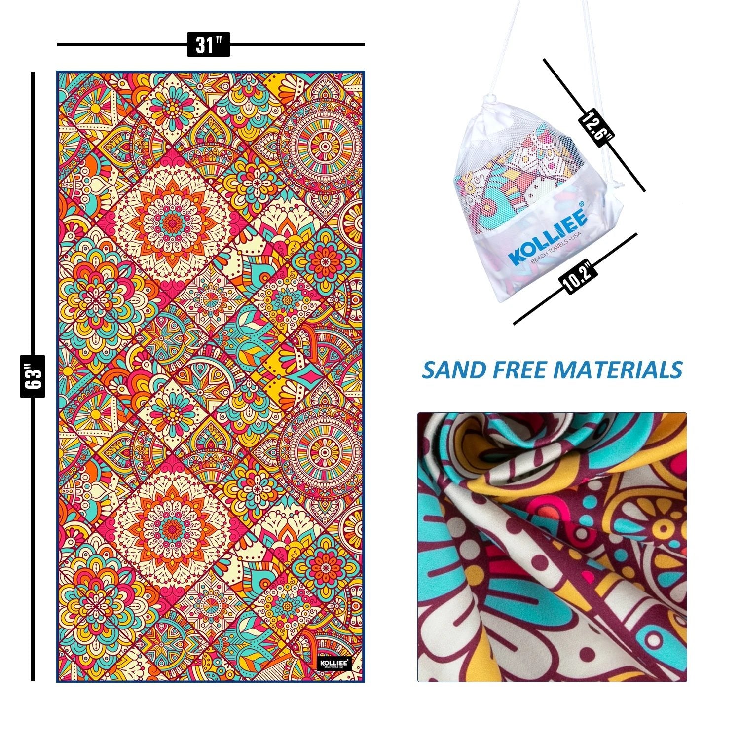 Sand-Free Microfiber Beach Towels: Quick Dry, 31x63 inch Boho 1 Beachwear Australia