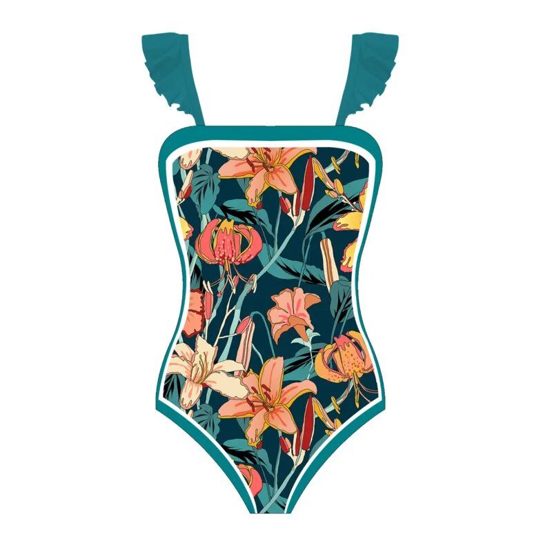 Summer Print One Piece Swimsuit With Beach Skirt A23050601A Beachwear Australia