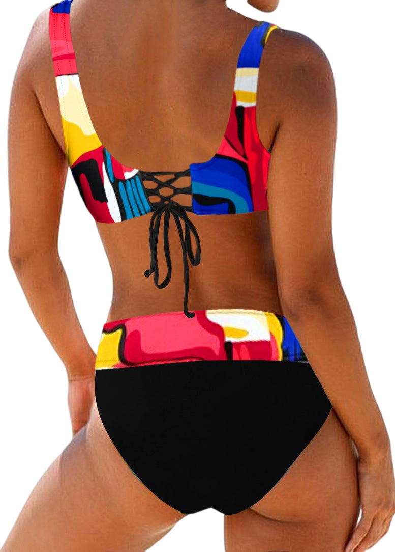 Vibrant Spectrum Rainbow Striped Multicolor Bikini Red and blue geometry Beachwear Australia